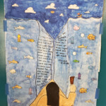 A drawing of Moses dividing the sea.