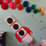 Kids self-made paper model of a rocket.